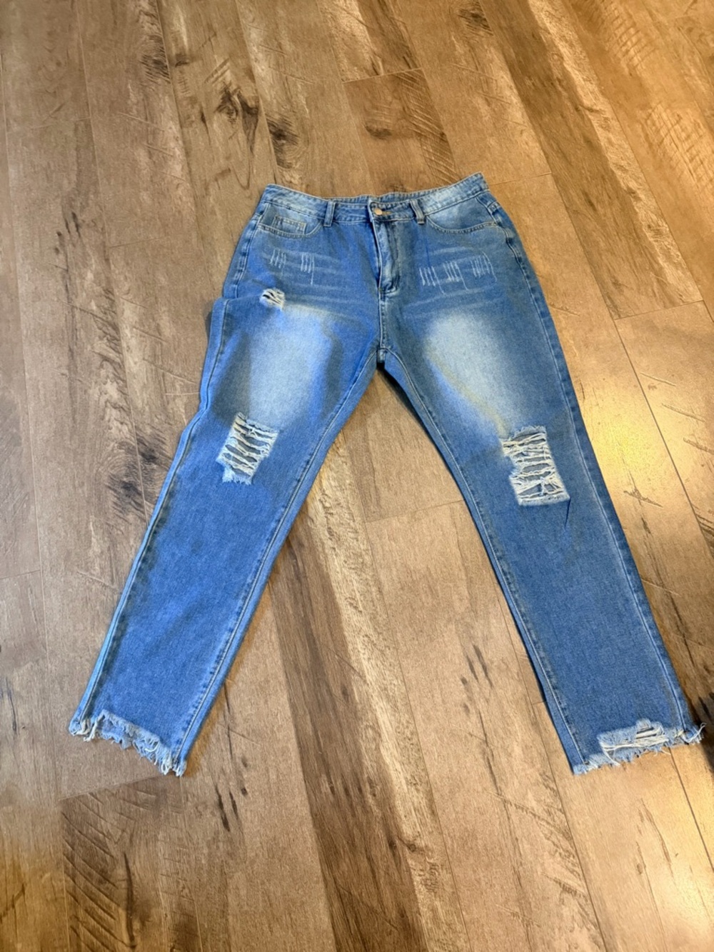 Women's Distressed High-Rise Blue Jeans